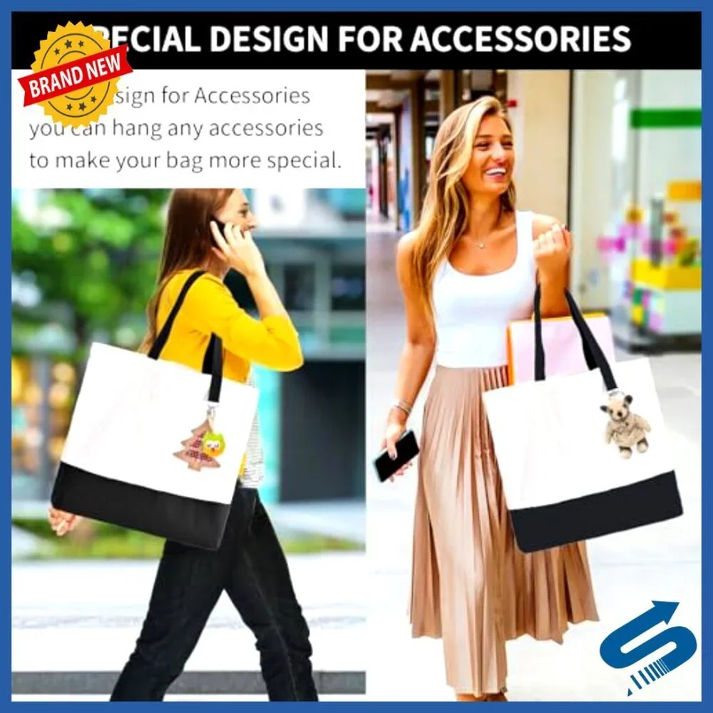 Canvas Tote Bags Zippered Reusable Grocery Shopping Travel Large